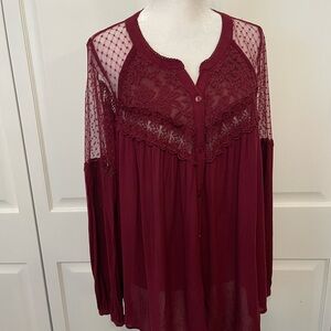 American Eagle Outfitters Burgundy Lace Blouse